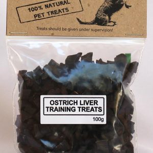 Sealed packet of GoodDawg Ostrich Liver Training Treats for Dogs, 100g